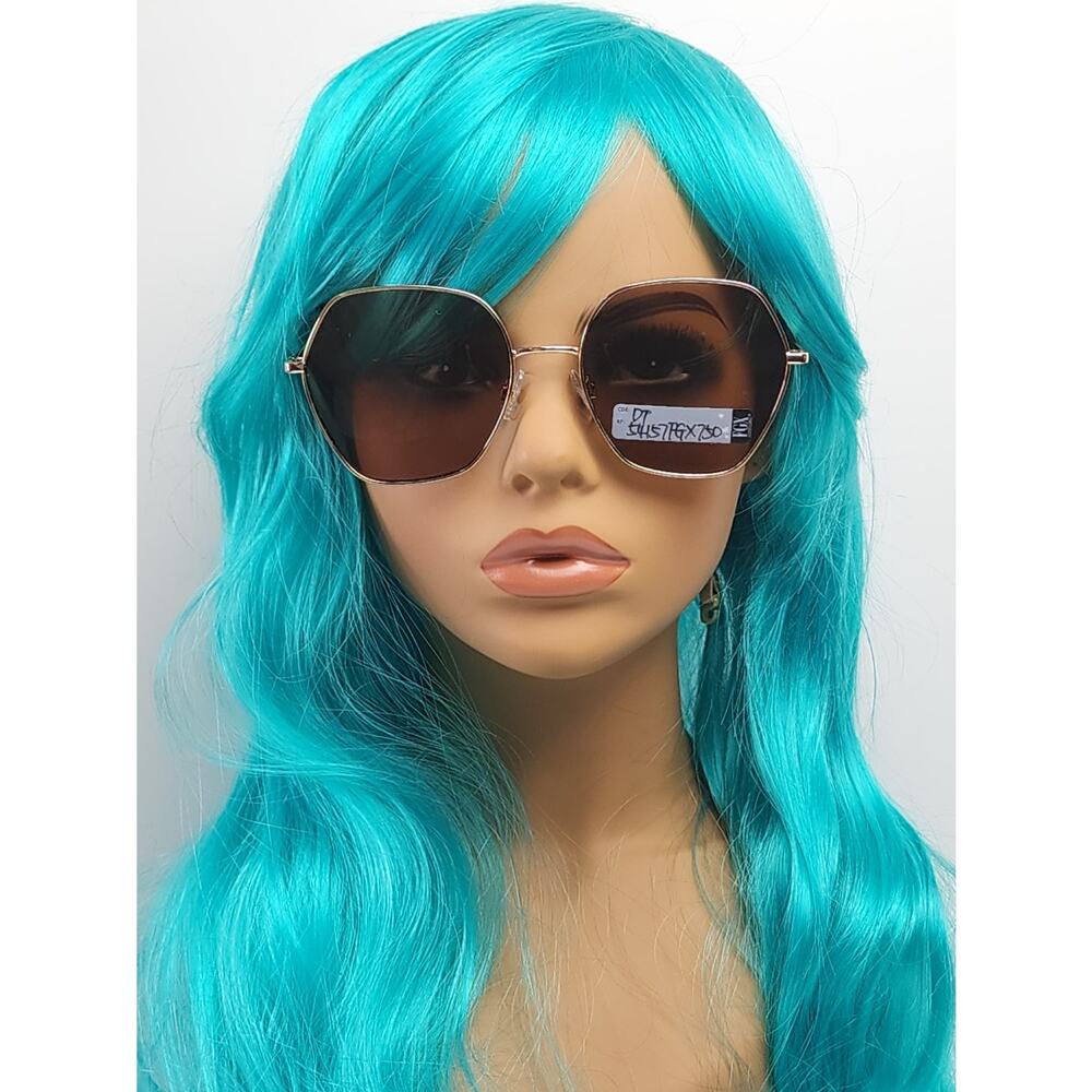 Foster Grant Brown Tinted Geometric Alternative Full Frame Gold Metal Sunglasses